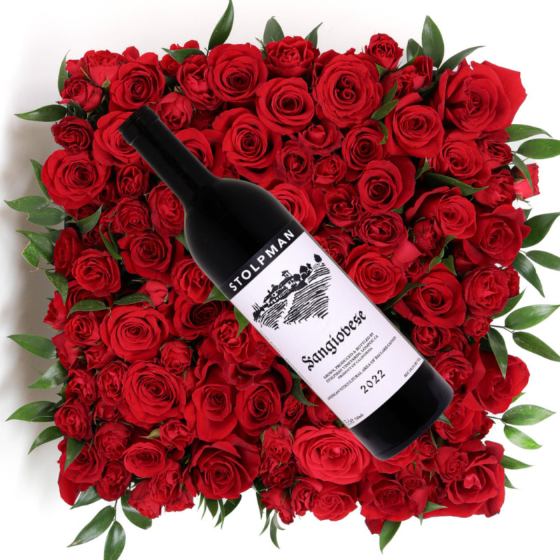 BED OF RED ROSES XL WITH WINE - Same Day Delivery