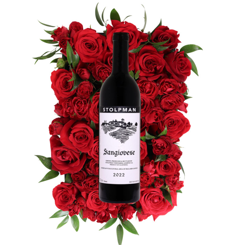BED OF RED ROSES WITH WINE - Same Day Delivery