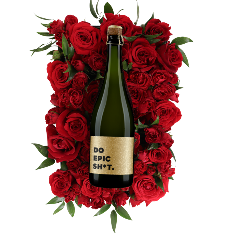 BED OF RED ROSES WITH CHAMPAGNE - Same Day Delivery