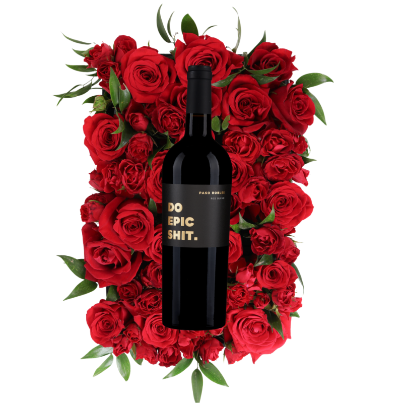 BED OF RED ROSES WITH CHAMPAGNE - Same Day Delivery