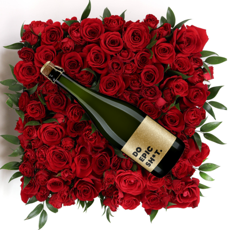 BED OF RED WHITE ROSES XL WITH CHAMPAGNE - Same Day Delivery