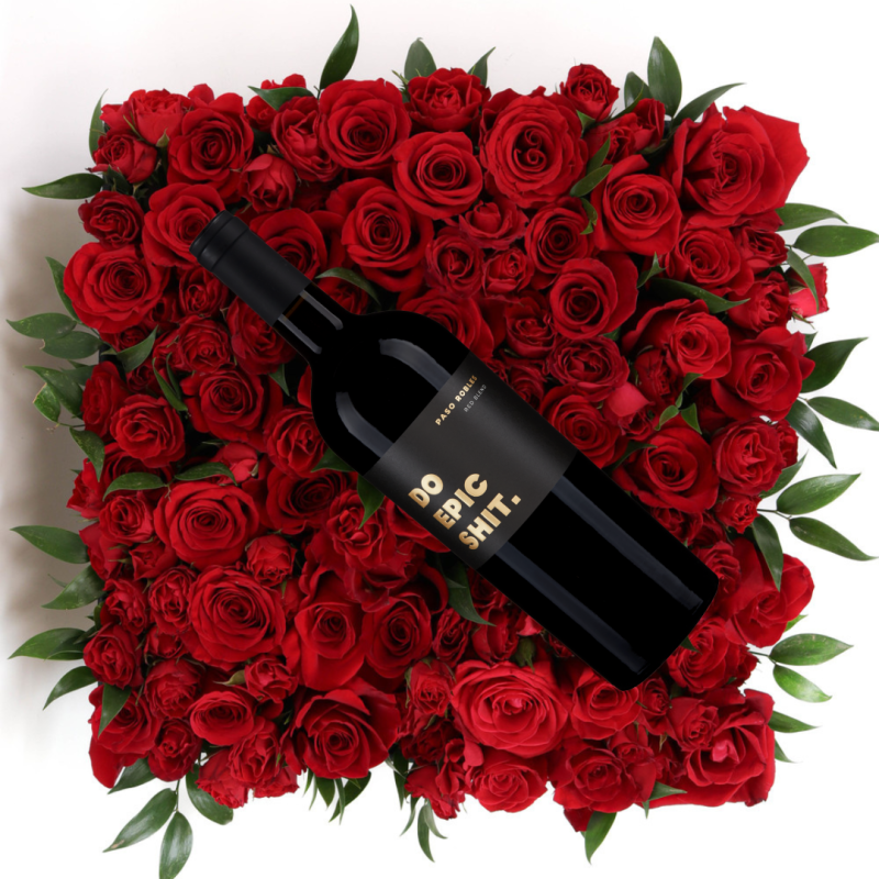 BED OF RED WHITE ROSES XL WITH CHAMPAGNE - Same Day Delivery