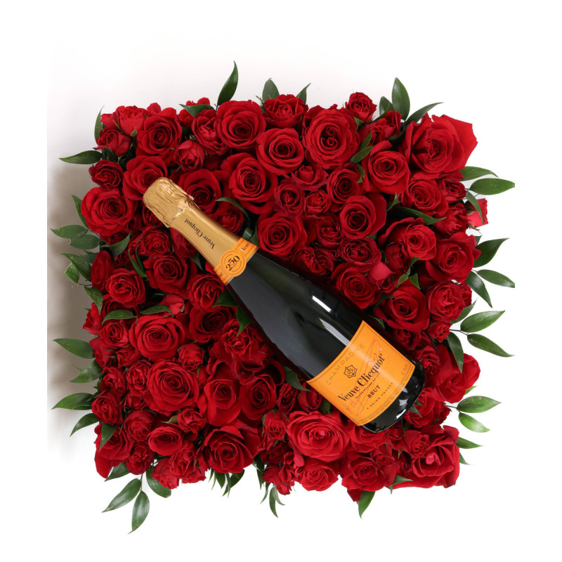 BED OF RED ROSES XL WITH CHAMPAGNE - Same Day Delivery