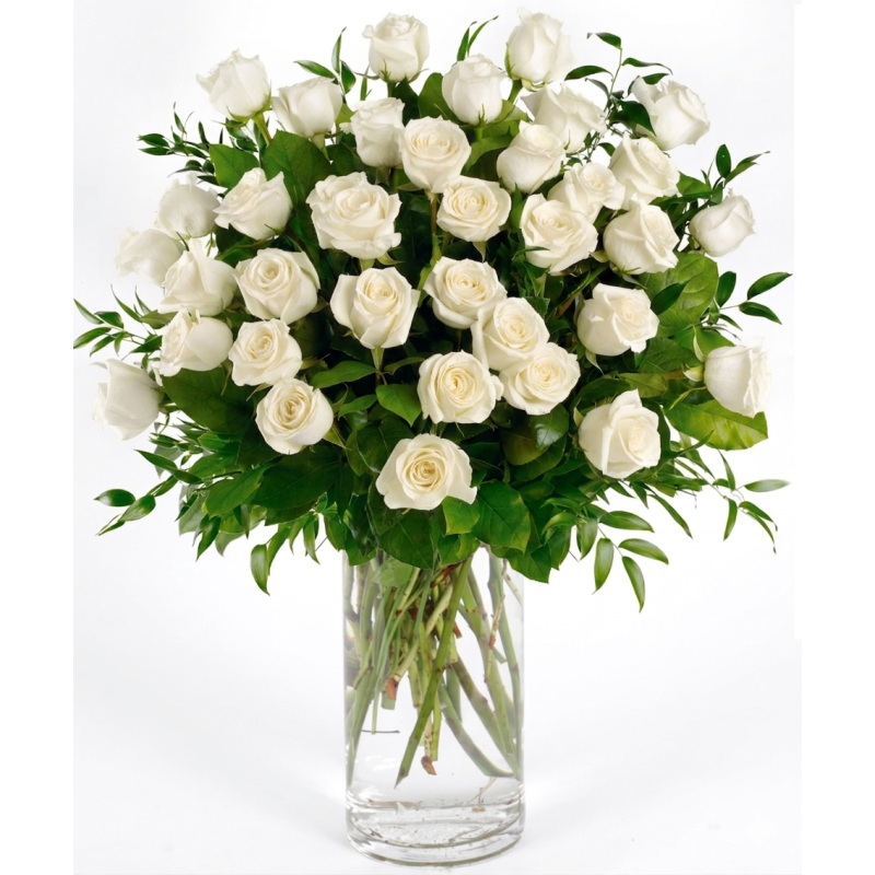 WHITE LONG STEM ROSES BY DOTTIES - Same Day Delivery