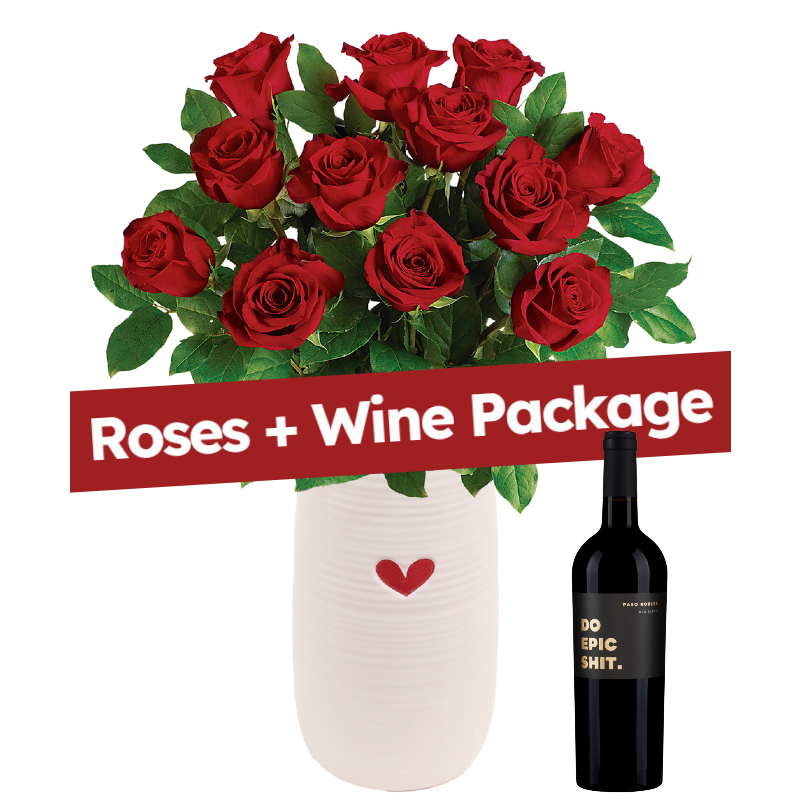 ROSES AND WINE PACKAGE - Same Day Delivery