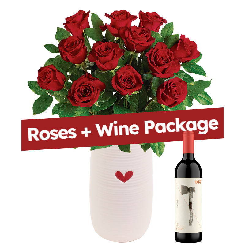 ROSES AND WINE PACKAGE - Same Day Delivery