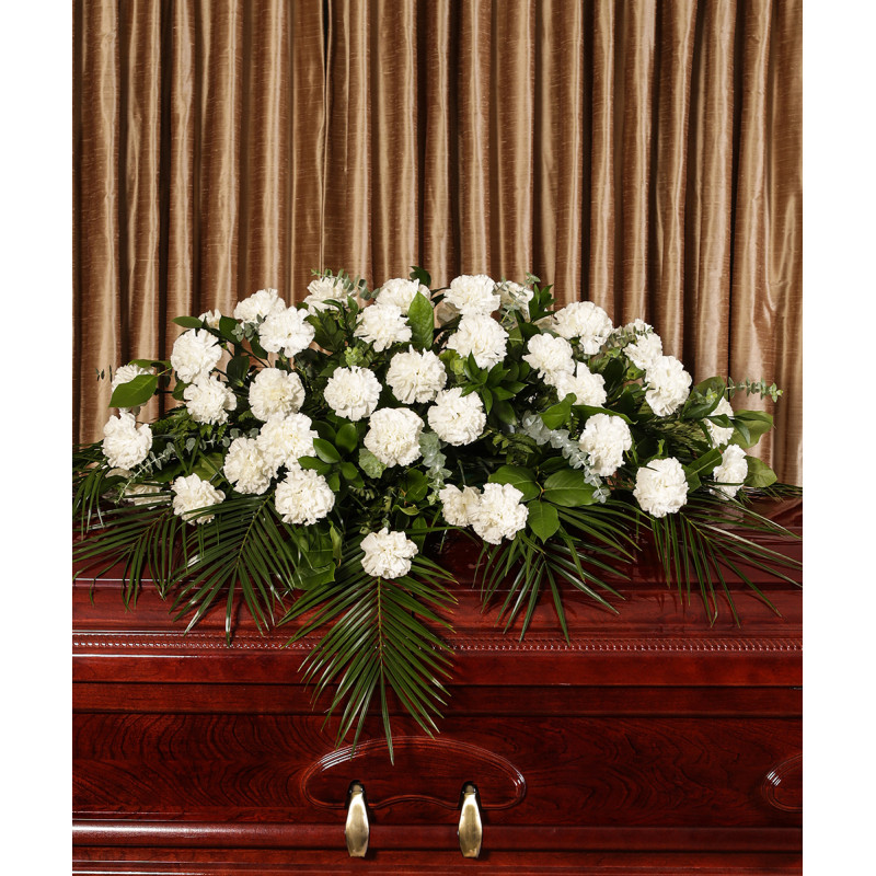 White Carnation Casket Spray - Same Day Delivery