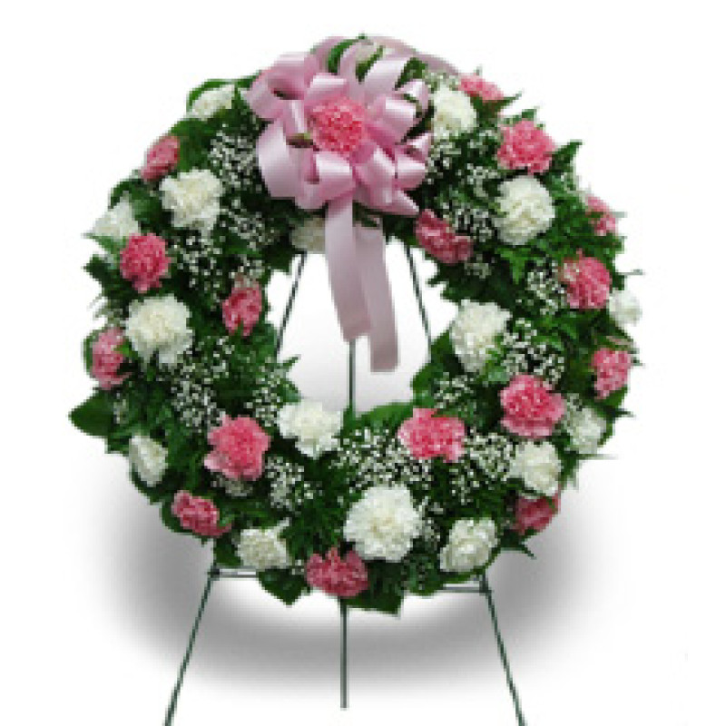Carnation Wreath In Pink & White - Same Day Delivery